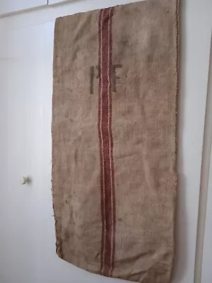 Antique Vintage GRAIN SACK Feedsack  Feedbag  Red Stripes Hemp Linen GRAINSACK • $68