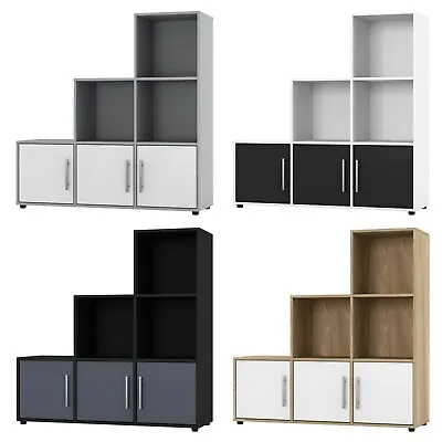 6 Cube Step Storage Bookcase Shelf Unit Wooden Metal Doors Wood Home Organiser • £45.99