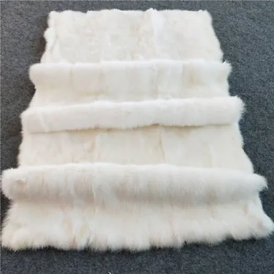 Natural White Rabbit Throw Real Fur Blanket Rug Full Pelts Patchwork 21x 41'' • $35.14