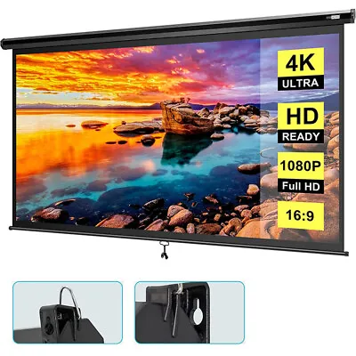  80  Projector Screen 16:9 Projection HD Manual Pull Down Black Home Theater • $49.99