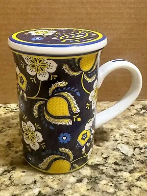 Vera Bradley Ellie Blue Coffee Tea Cup Mug With Matching Lid/Cover • $9.99