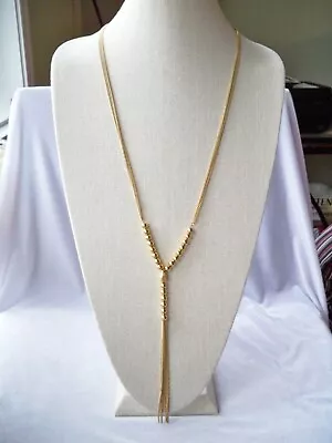 Vintage Monet Gold Tone Multi Chain Bead & Tassel Long Necklace • $19.85