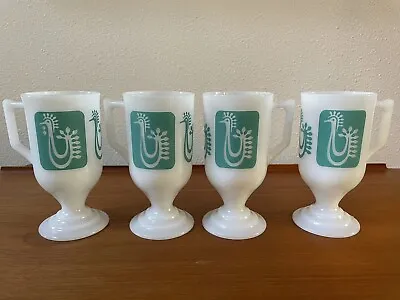 Vintage Federal Milk Glass Rooster Pedestal Mugs • $49