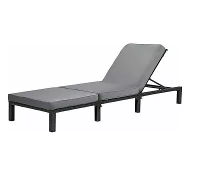 Rattan Sun Lounger Garden Patio Outdoor Furniture Day Bed Black - Grey Cushion • £119