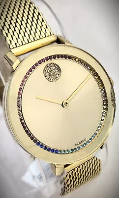 Movado Bold $795 Women's Evolution Champ Dial Gold Dot Swiss Mesh Watch 3600699* • $108.50