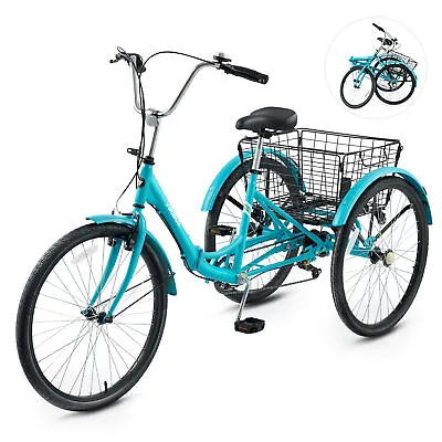 Secondhand 26 Inch Folding Adult Tricycle 7 Speed 3 Wheel Bike For Adults Teal • $189.99