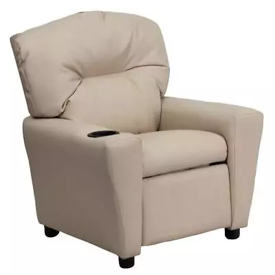 Flash Furniture Kids Recliner 28  + Armrest W/ Cup Holder Polyester Vinyl Beige • $158.95