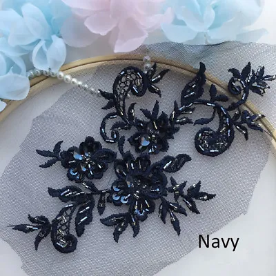 £3.99 • Buy Beaded Bridal Lace Motif Flowers Gown Applique Embroidery Wedding Dress Trim 1PC