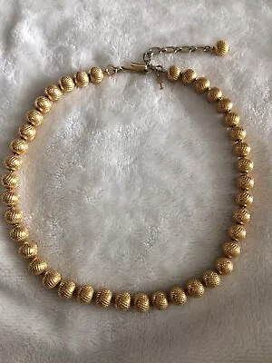 Vintage Crown Trifari Brushed Goldtone Choker Bead Necklace • $25.99