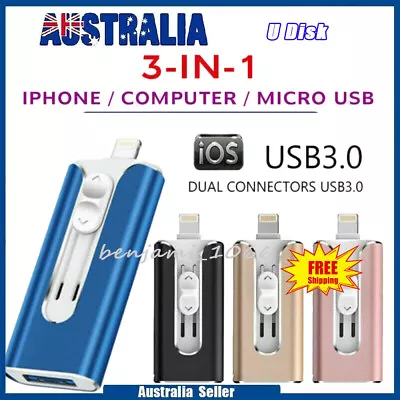 32G-1TB USB Flash Drive 256GB U Disk 3 In 1 Storage Memory Stick For IPhone IPad • $18.15