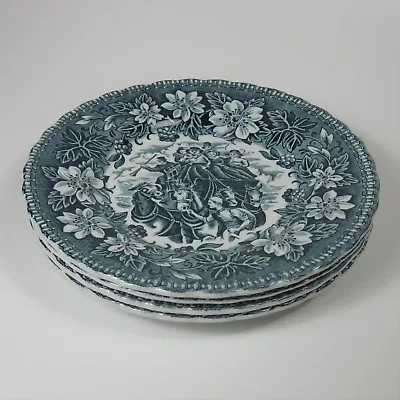 Royal Tudor Ware COACHING TAVERNS Bread Plates Set Of 4 Teal Green Blue Plate • £15.19