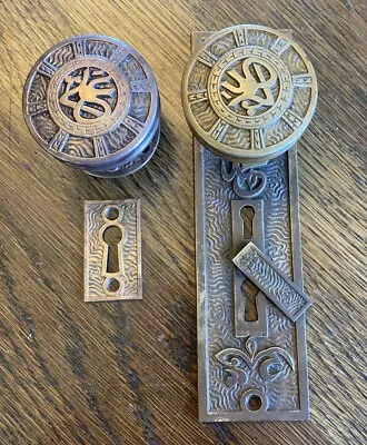 Antique Mallory Wheeler Arabic Door Knobs Double Key Plate Rosette & Key Hole • $145