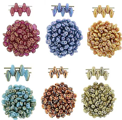 24 SuperDuo 2 Hole Czech Glass Seed Beads 2x5mm Way Cool Colors • $1.25