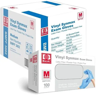 Basic Medical Synmax Vinyl Exam Gloves - Latex & Powder Free Size M 100-2000 • $50.99