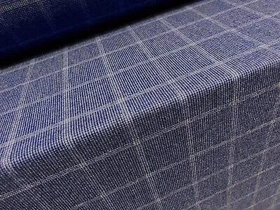 Wool Tweed Suit Jacket Fabric Per Metre - Matrix Check Design - Blue • £12.99