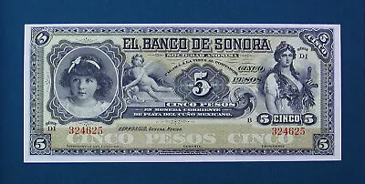 1911 ND MEXICO Banco De Sonora Cinco Pesos Banknote Pick S419r UNCIRCULATED LOOK • $11.50