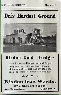 Antique Mining Equipment Vintage Print Ad Risdon Gold Dredge San Francisco 1908 • $19.99