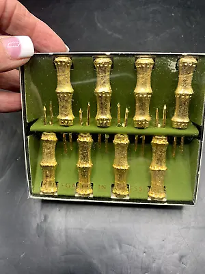 Mid Century Hollywood Regency Gold Tone Bamboo Corn Holders- In Box • $24.99