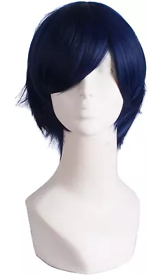 MapofBeauty Cosplay Costume Mens Short Straight Wig (Black/Blue) • £10.49