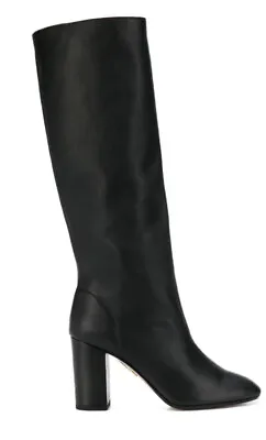 AQUAZZURA Boogie 85mm Black Leather Knee High Boots Size EU37 RRP $1345 • $520
