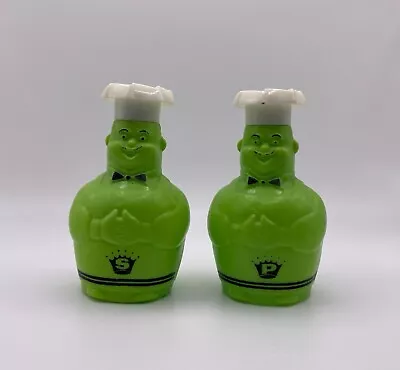 Vintage Salt And Pepper S&P Shakers Plastic Green French Chef New Line USA • $0.99