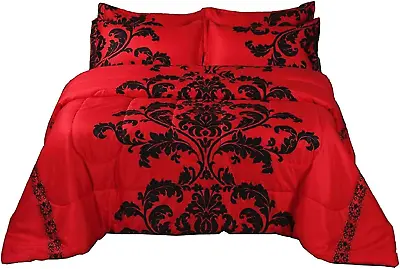 Boho Paisley Black Flower Soft Microfiber Comforter SetRed King Modern Luxury D • $70.99