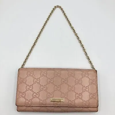 $214.67 • Buy Auth Used GUCCI GG Purse Long Wallet 7170 Leather Pink Italy Chain Guccissima