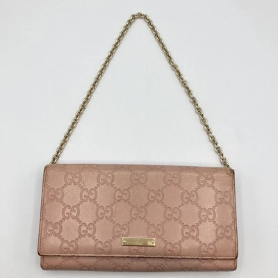 $214.67 • Buy Auth Used GUCCI GG Purse Long Wallet 7170 Leather Pink Italy Chain Guccissima