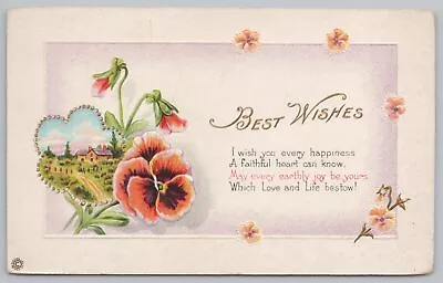 Stecher~539 E~Best Wishes~Orange Flowers & Buds~Farm Scene On Side~PM 1917 PC • $2.80