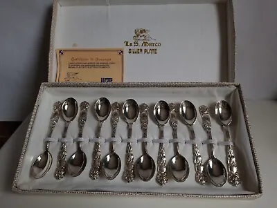Vintage Set 12 Italian Rose Design Silver Plate Tea Spoons La S Marco Orig.box • $20