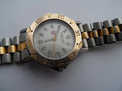 £9.99 • Buy Swiss Army Rotating Bezel Screw Crown Swiss Made Date Boys Size Watch.
