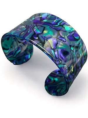 Vintage Blue Faux Abalone She’ll Light Weight Wide Cuff Bracelet BoHo • $20