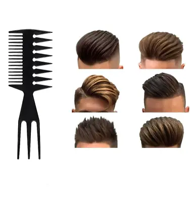 Men 3-in-1 Wide-Tooth Hair Texturising Comb Texture Fork Head Comb - Black • £3.99