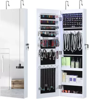 Full Length Mirror Jewelry Cabinet 6 Leds Jewelry Armoire Wall Mounted Over The • $202.86