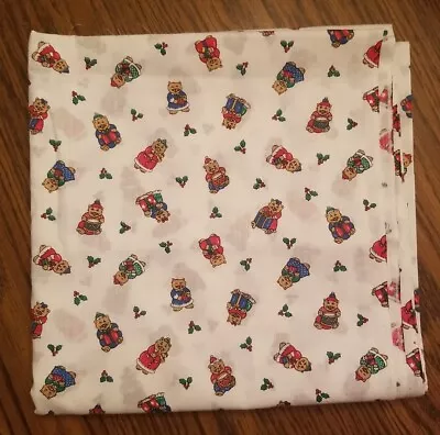 Vintage Christmas Fabric 2.5 Yards Cats Playing Horn Drum Holding Gift Holly    • $8