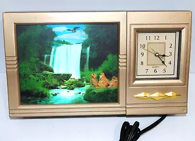 Lighted Motion Waterfall Leopards  Eagle Clock • $49.95