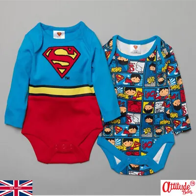 £8.99 • Buy Baby Superman 2 Pack Baby Grows-Official Baby Superman 2 Pack Baby Bodysuits