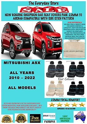 $209 • Buy Mitsubishi ASX Genuine Sheepskin Car Seat Covers Pair 22MM TC Airbag Safe