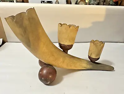 Antique Steer Cow Horn Desk Pen Stand Western Theme Inkwell • $64.99