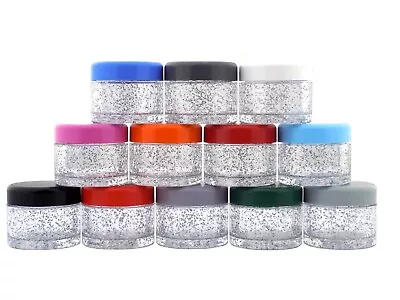 10ml Silver Glitter Plastic Sample Pots MakeUp Cosmetic Beauty • £5.07