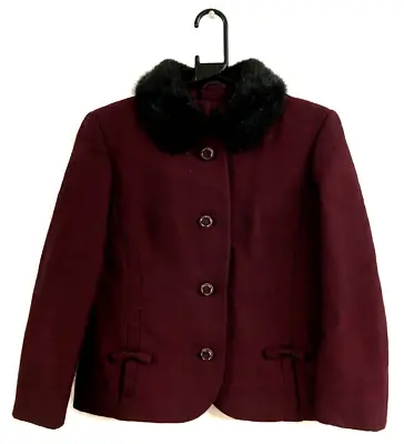 Vintage 60s Retro Mod Burgundy Wool Jacket With Real Sable Fur Collar Size 8 • £25