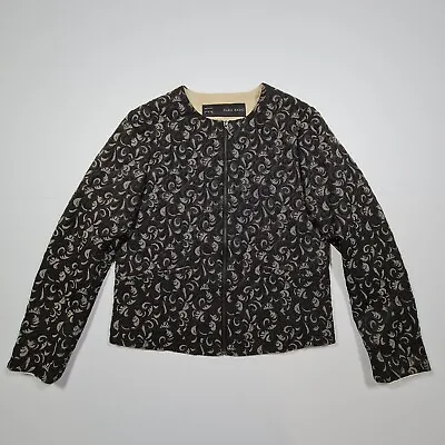 ZARA Womens Blazer Black Small Long Sleeves Jacquard Full Zip Jacket • £11