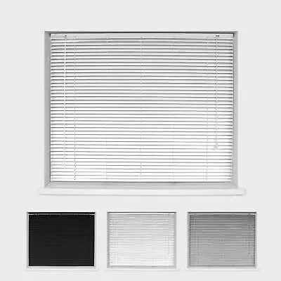 ALUMINIUM METAL VENETAIN BLINDS 25mm SLATS WHITE SILVER BLACK • £14.99