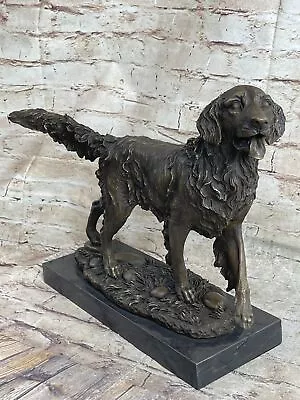 Golden Retriever Dog Bronze Statue Sculpture Figure On Marble Base Signed Art • $224.50