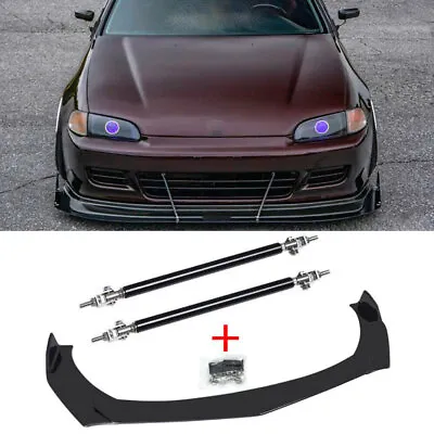 For Honda Civic Accord Front Bumper Lip Splitter Spoiler Chin+Silver Strut Rods • $39.99