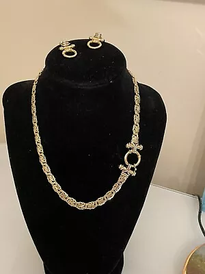 18 Kt Yellow Gold Byzantine  Bold Toggle Clasp Necklace Earrings Set • $3200