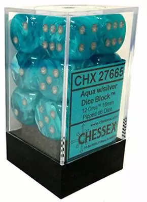 Chessex Dice D6 Set 16mm Cirrus Aqua W/ Silver Pips 6 Sided Die 12 CHX 27665 • $9.78