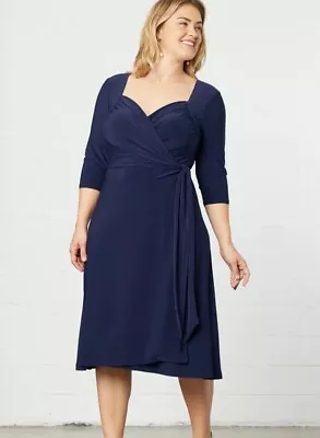 Kiyonna Sweetheart Knit Wrap Dress Size 5x 4x - Navy Blue - Retail 98.00 • $30