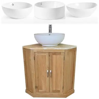 Bathroom Vanity Unit Oak Corner Wash Stand Onyx & Ceramic Basin 501 • £473.76