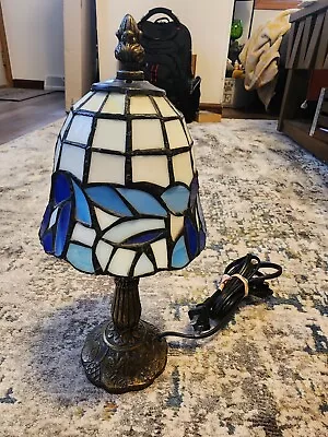 Portable Decorative Tiffany Style Light Table Top Mini Lamp Blue Stained Glass • $49.99